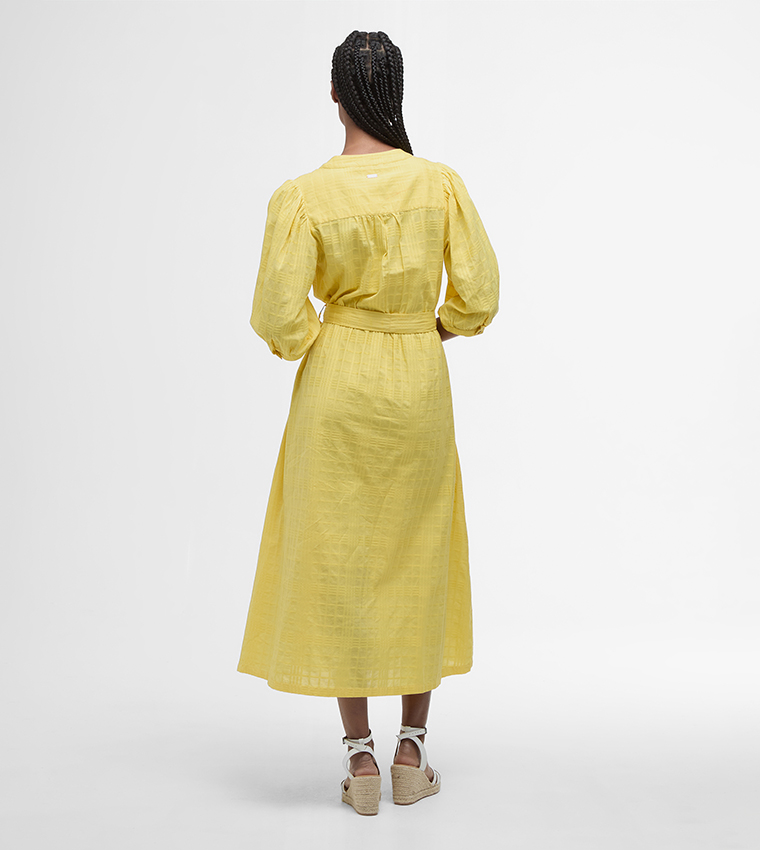 فستان ميدي برباط عند الخصر وبياقة دائرية