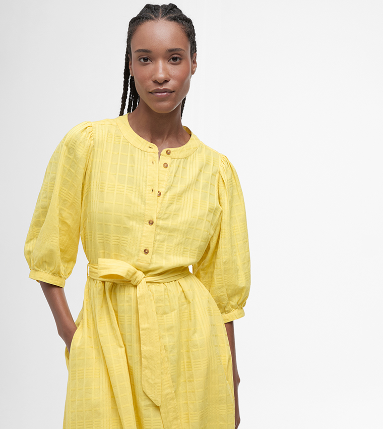 فستان ميدي برباط عند الخصر وبياقة دائرية