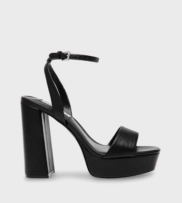 Buy Steve Madden LESSA Solid Ankle Strap Heeled Sandals In Black