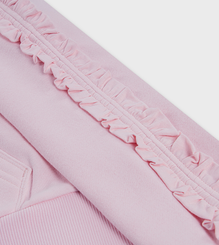 Logo Detail Long Sleeves Ruffled Hoodie