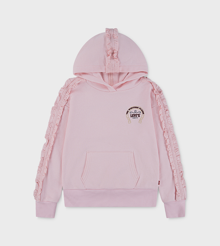 Logo Detail Long Sleeves Ruffled Hoodie