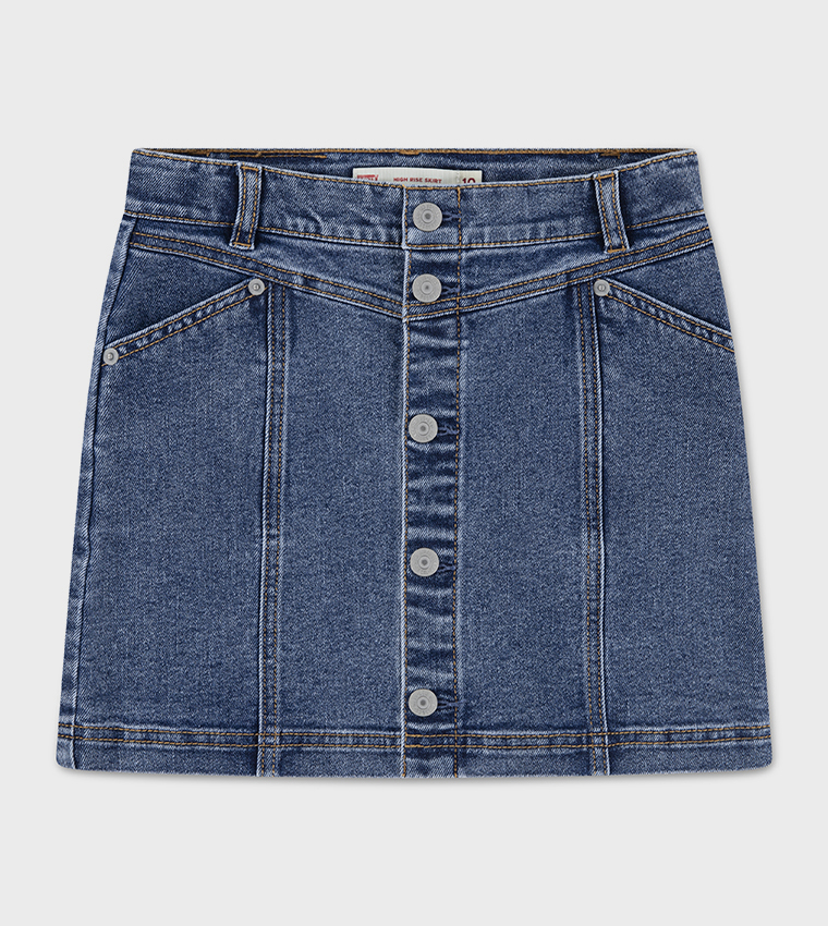 تنورة دنيم ميني بأزرار أمامية