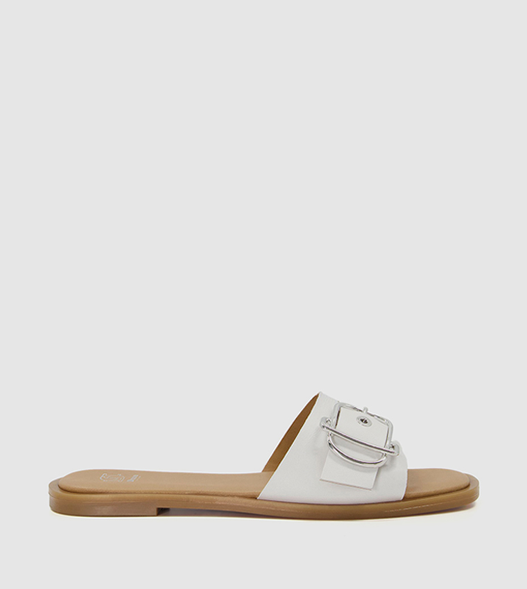 Buy Dune London LEYLAH Buckle Accent Flat Sandals In White | 6thStreet UAE