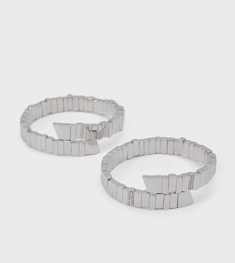 LISAANNE Pack of 2 Silver-Tone Cuff Bracelets