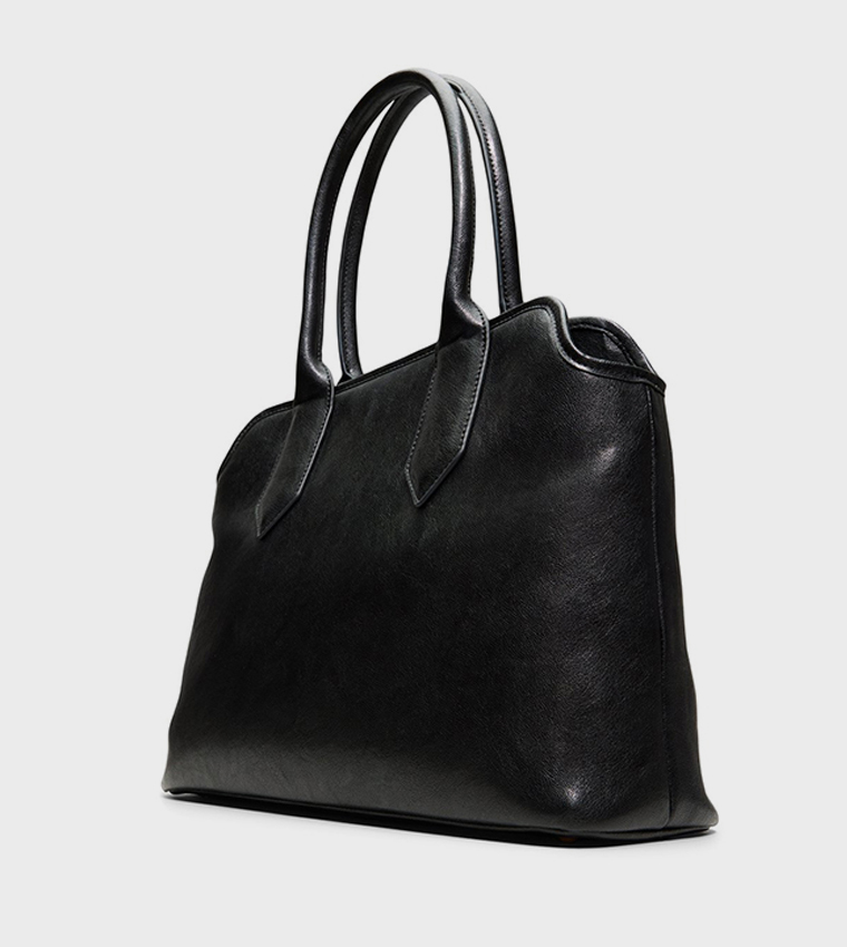LIZABETH Solid Zippered Tote Bag