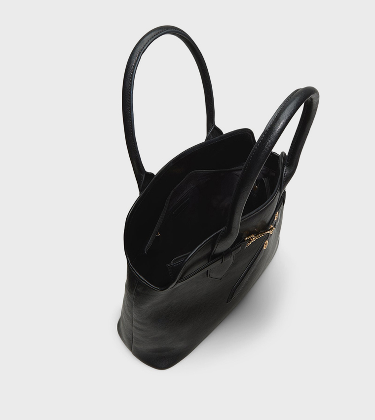 LIZABETH Solid Zippered Tote Bag