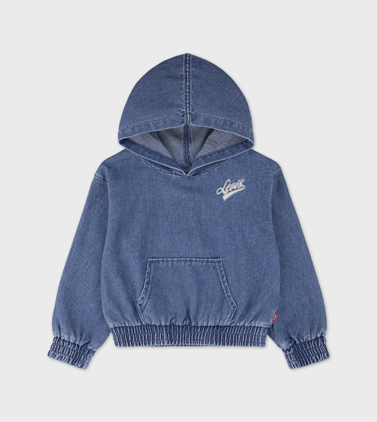 هودي دنيم بكم طويل وتطريز شعار 