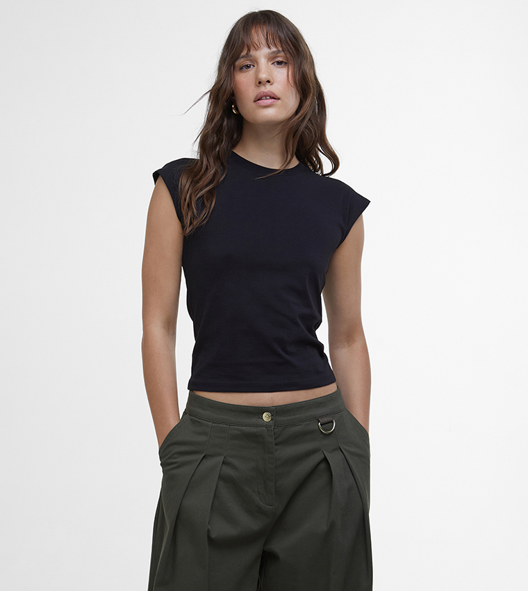 PRIYA Crew Neck Cap Sleeves Top