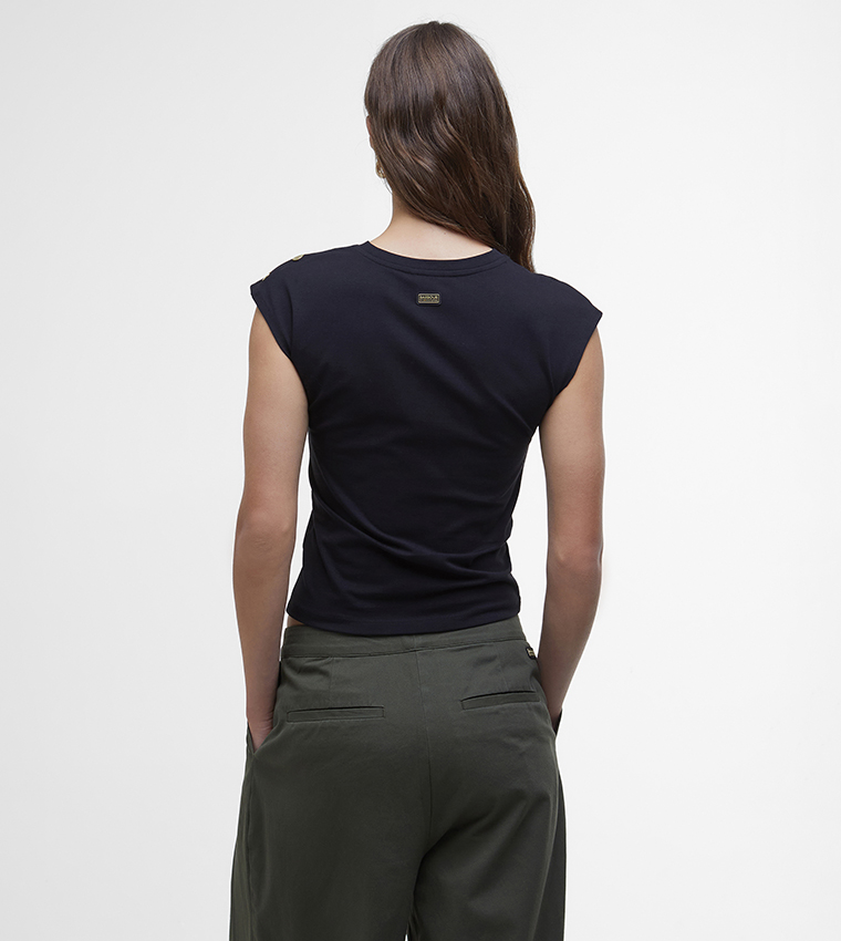 PRIYA Crew Neck Cap Sleeves Top