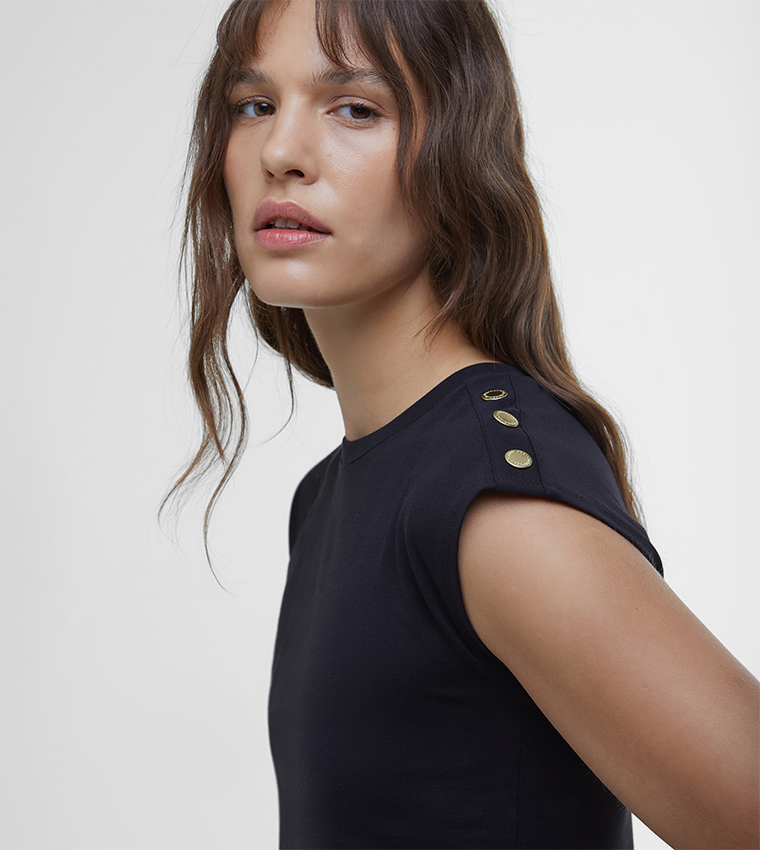 PRIYA Crew Neck Cap Sleeves Top