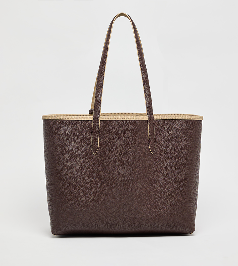 Textured Reversable Tote Bag with Pouch