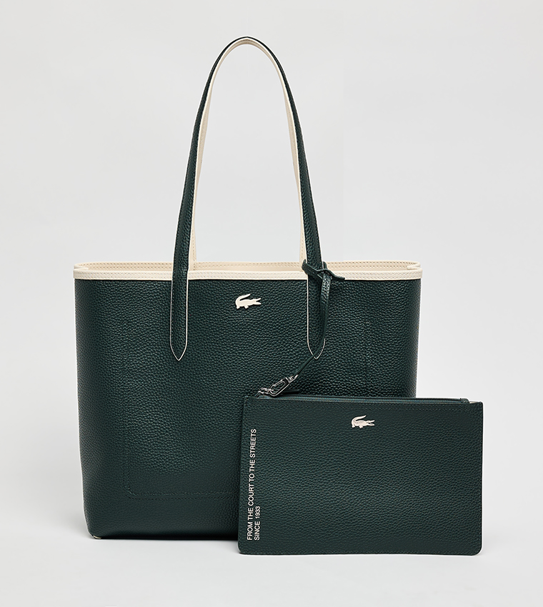 Textured Front Pocket Reversable Tote Bag with Pouch