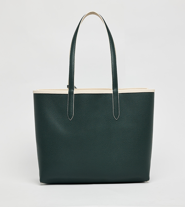 Textured Front Pocket Reversable Tote Bag with Pouch