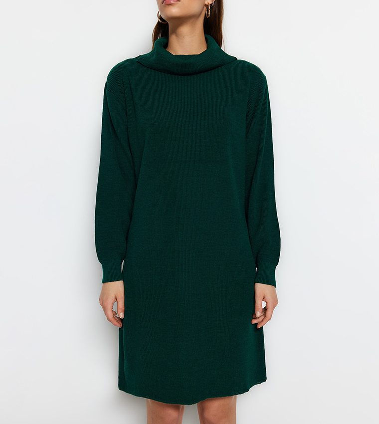 deep red evening dress Holly Knitted Shift Dress-Emerald Night