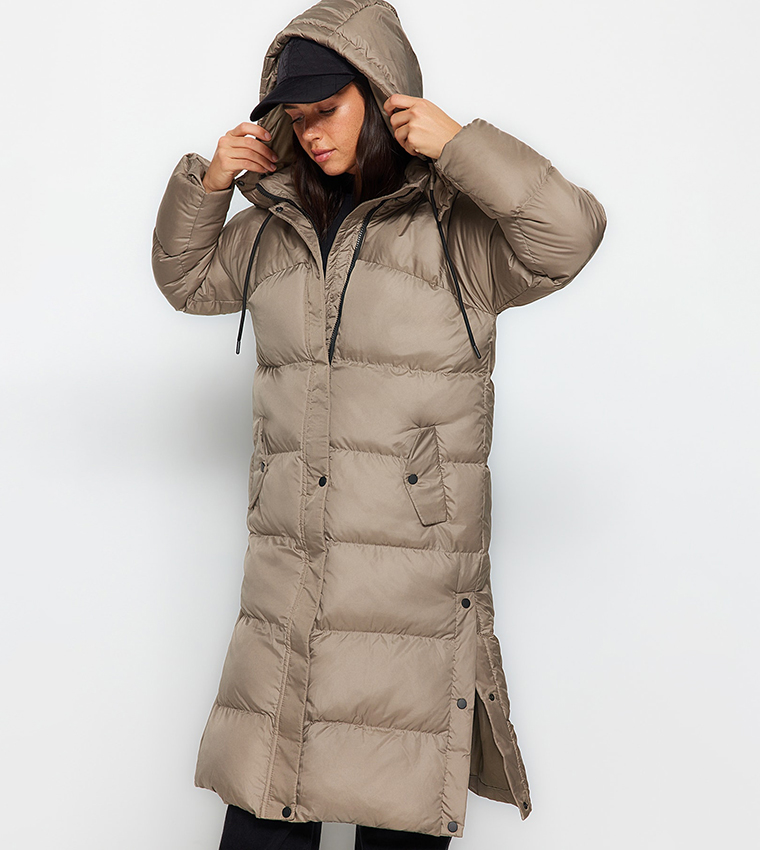 mink hooded long puffer jacket