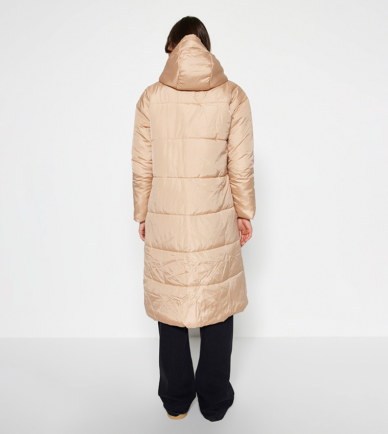 Buy Trendyol Solid Hooded Long Puffer Jacket In Beige 6thStreet Oman