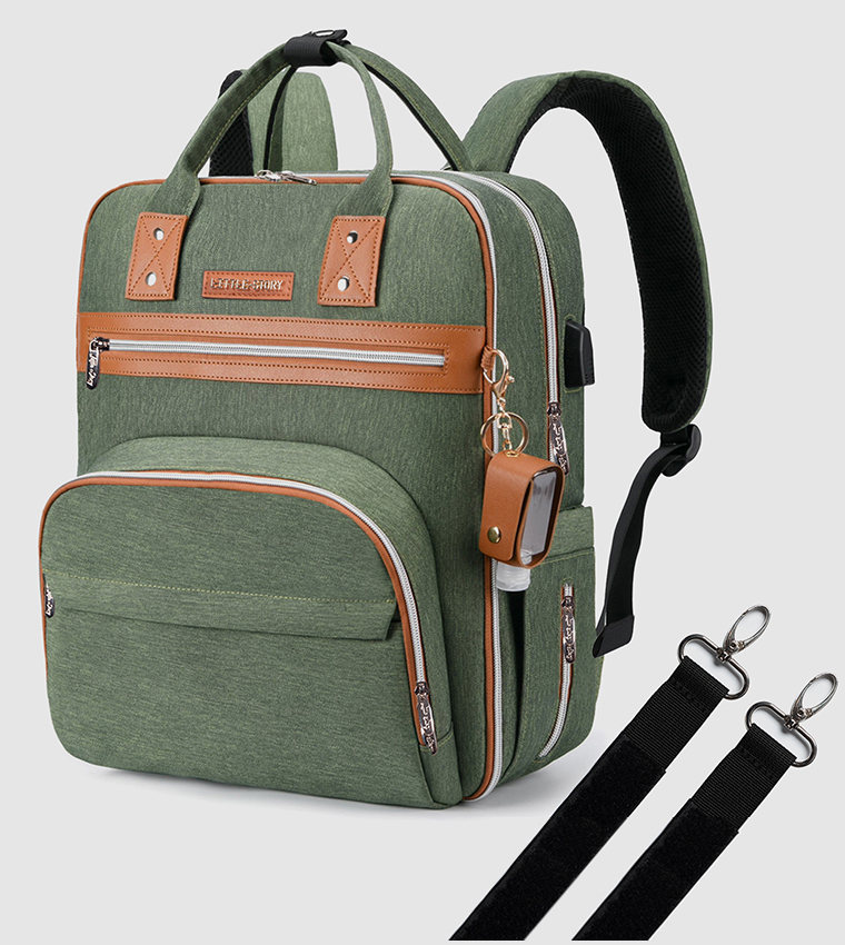 2 in 1 Diaper Bag with Sanitizer Bottle keychain & Stroller Hooks