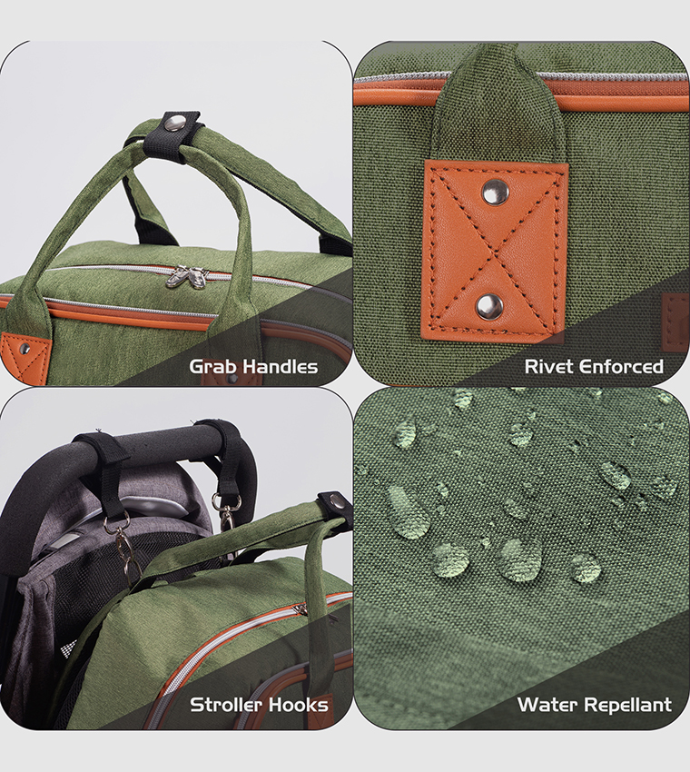 2 in 1 Diaper Bag with Sanitizer Bottle keychain & Stroller Hooks