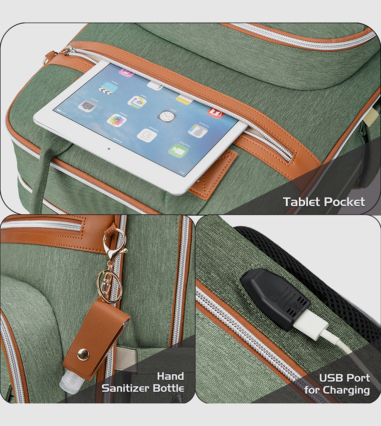 2 in 1 Diaper Bag with Sanitizer Bottle keychain & Stroller Hooks