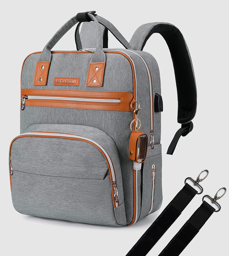 2 in 1 Diaper Bag with Sanitizer Bottle keychain & Stroller Hooks