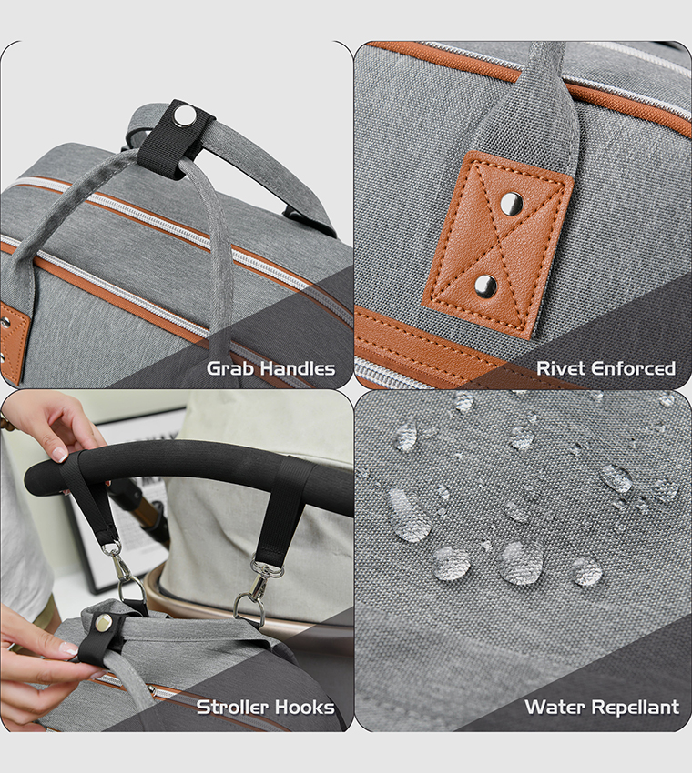 2 in 1 Diaper Bag with Sanitizer Bottle keychain & Stroller Hooks