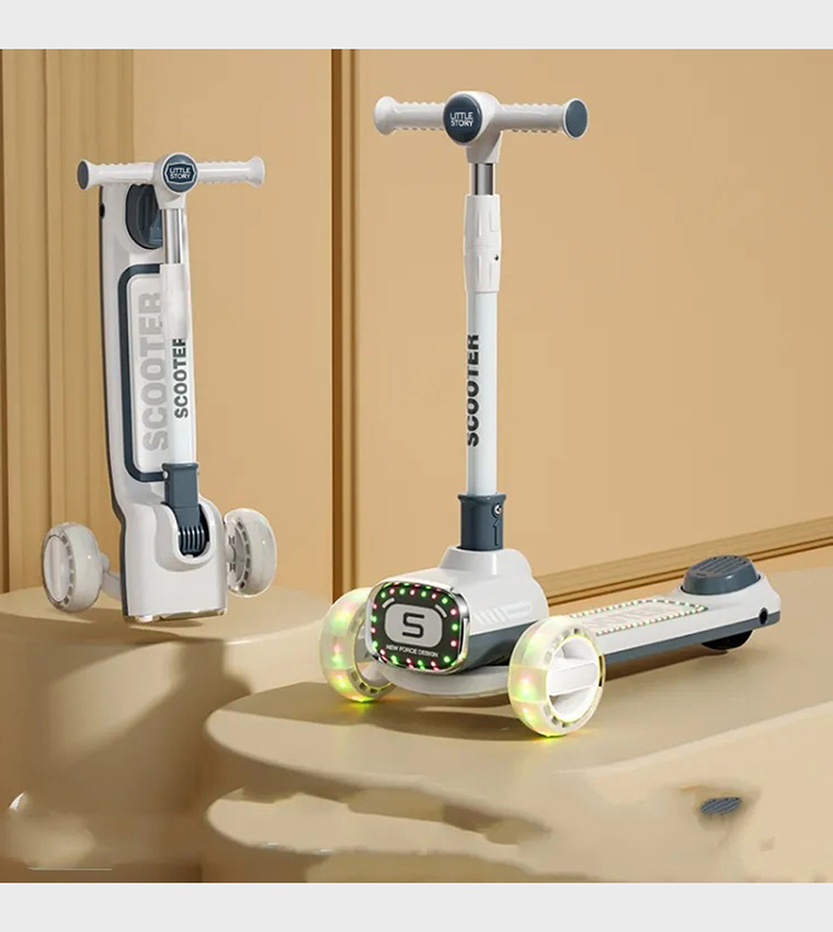 Kids Scooter with Ride On & Push Handle - Grey
