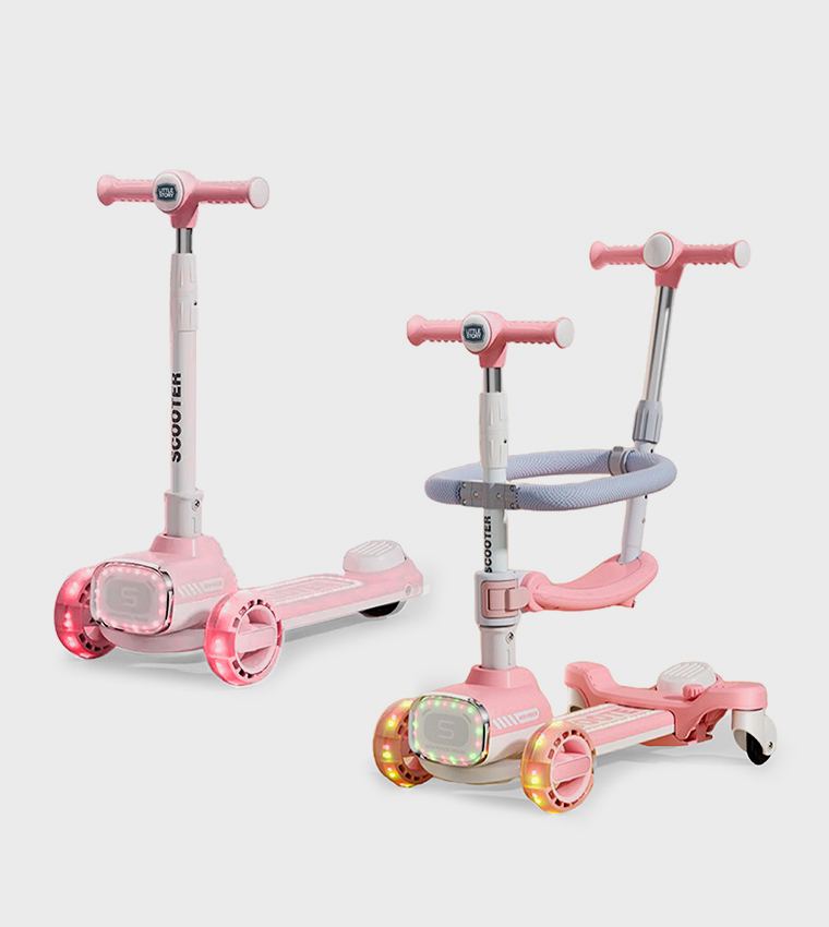 Kids Scooter with Ride On & Push Handle - Pink