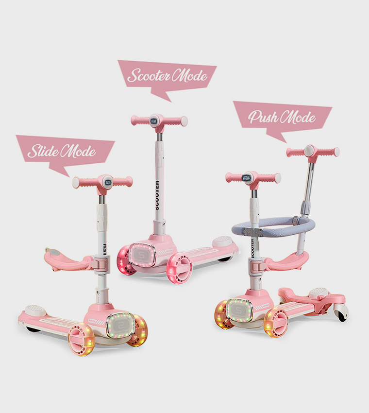 Kids Scooter with Ride On & Push Handle - Pink