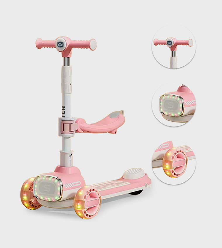 Kids Scooter with Ride On & Push Handle - Pink