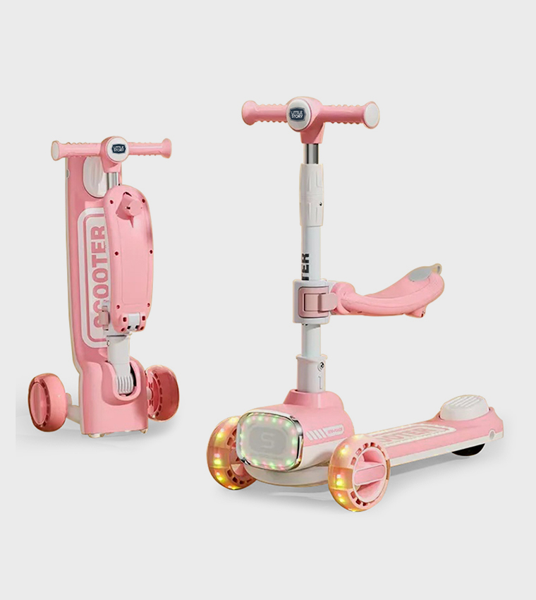 Kids Scooter with Ride On & Push Handle - Pink