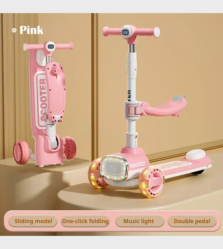 Kids Scooter with Ride On & Push Handle - Pink