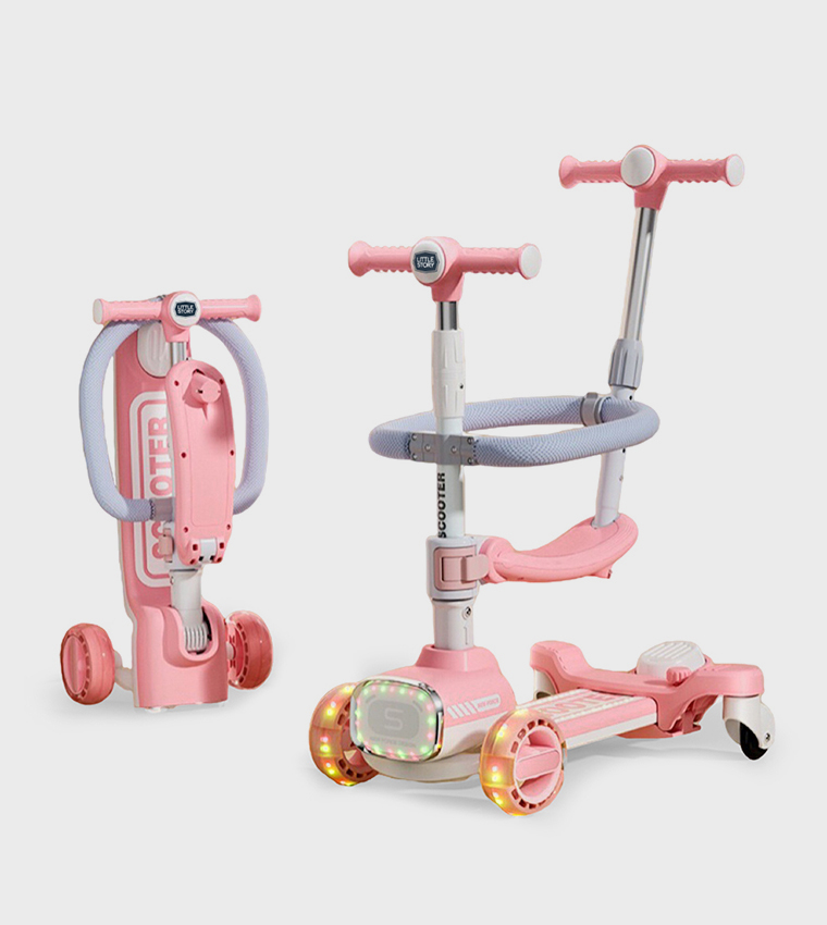 Kids Scooter with Ride On & Push Handle - Pink