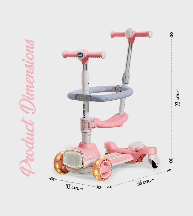 Kids Scooter with Ride On & Push Handle - Pink