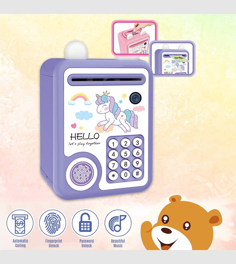 Piggy Bank with Fingerprint Lock & Music - Unicorn Purple
