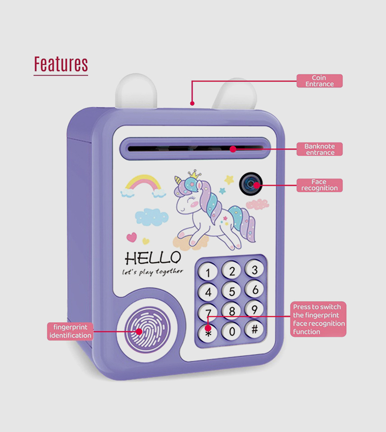 Piggy Bank with Fingerprint Lock & Music - Unicorn Purple