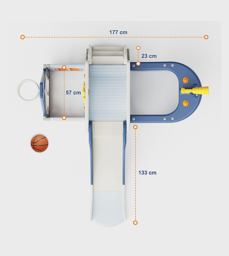 Boat House Activity Slide with Basketball Ring, Ball, Toy Storage, and Telescope Role Play Game