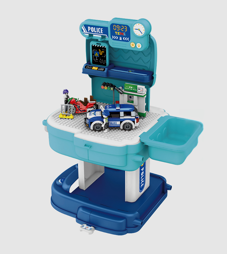 Role Play Police Station With Police Car And Block Toy Set School Bag (219 Pcs) 2-In-1 Mode
