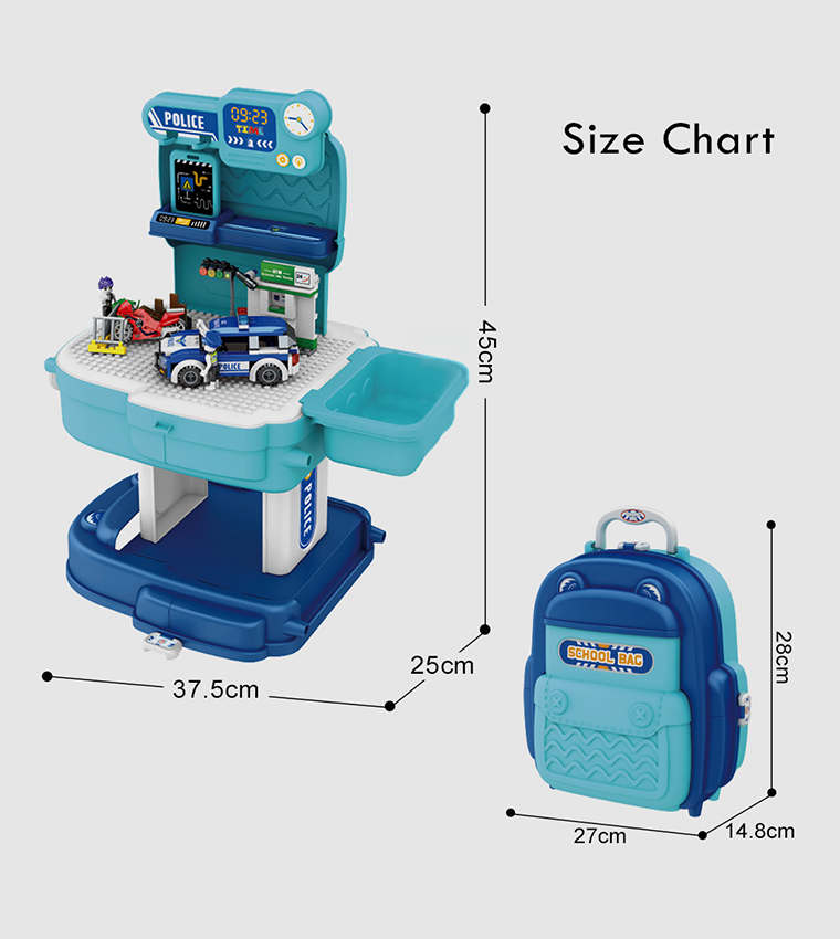 Role Play Police Station With Police Car And Block Toy Set School Bag (219 Pcs) 2-In-1 Mode