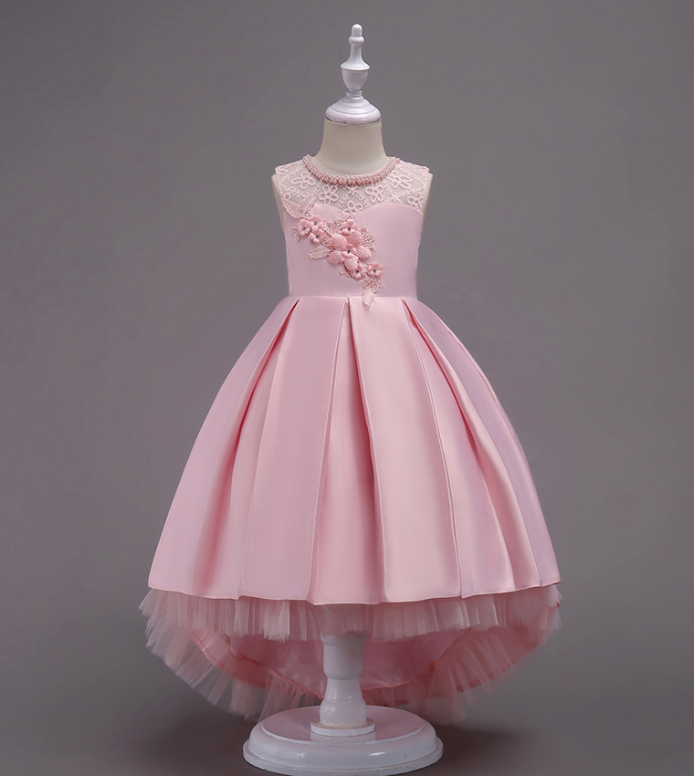 Long Tail Embellished Pleated Dress