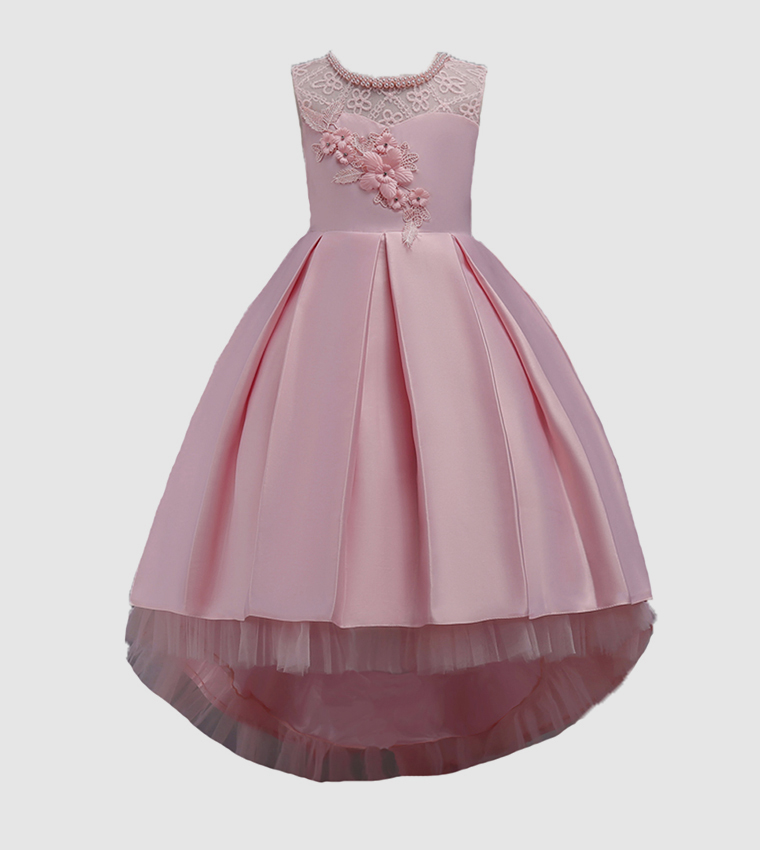 Long Tail Embellished Pleated Dress