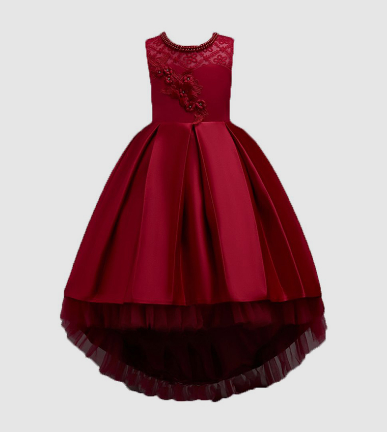 Long Tail Embellished Pleated Dress