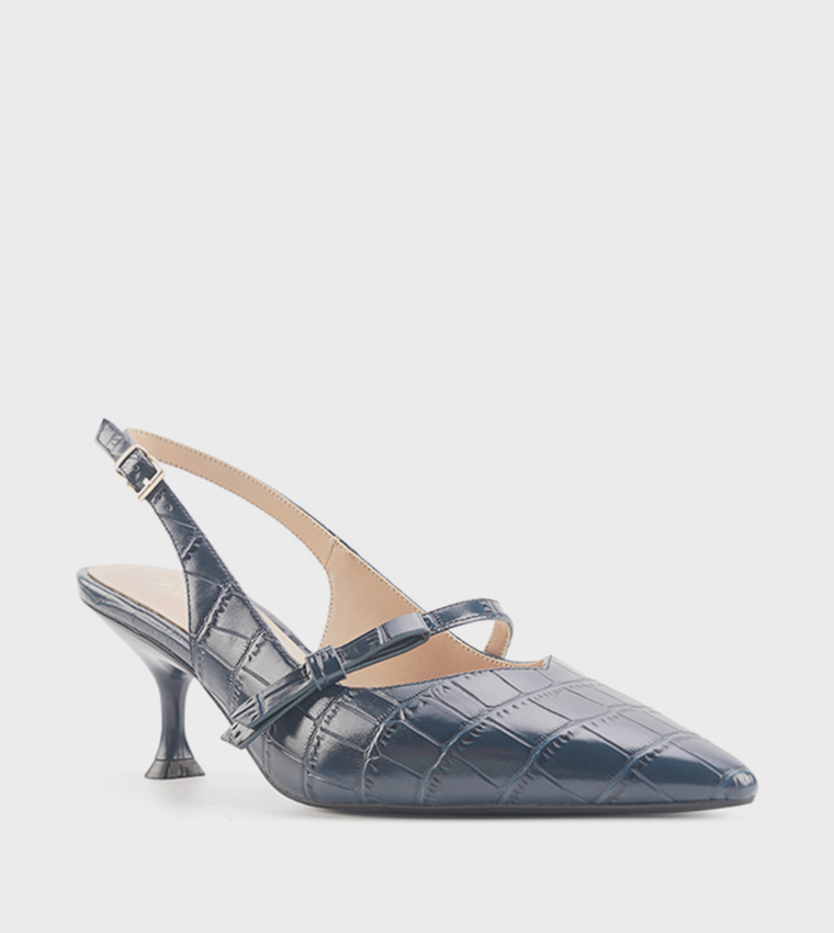 LUBAN Croc Textured Slingback Pumps