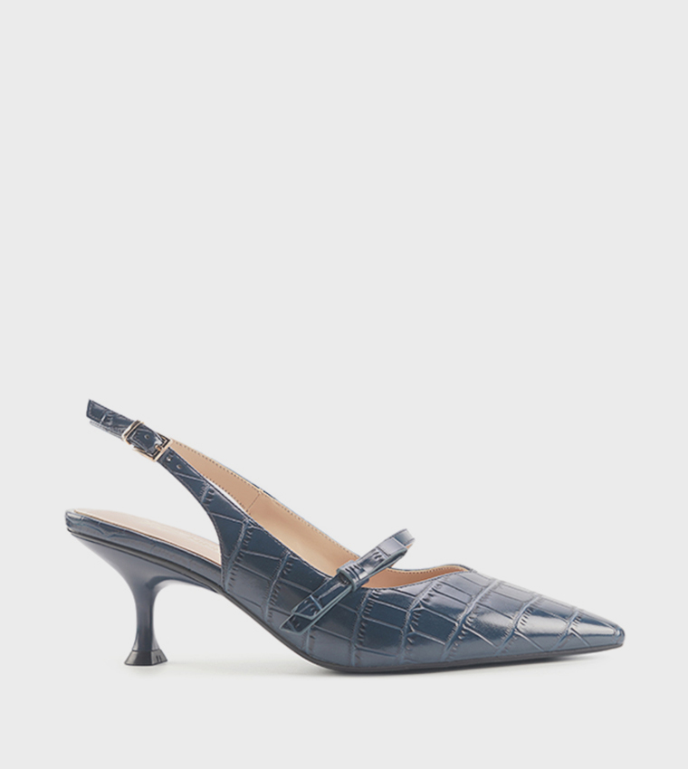 LUBAN Croc Textured Slingback Pumps