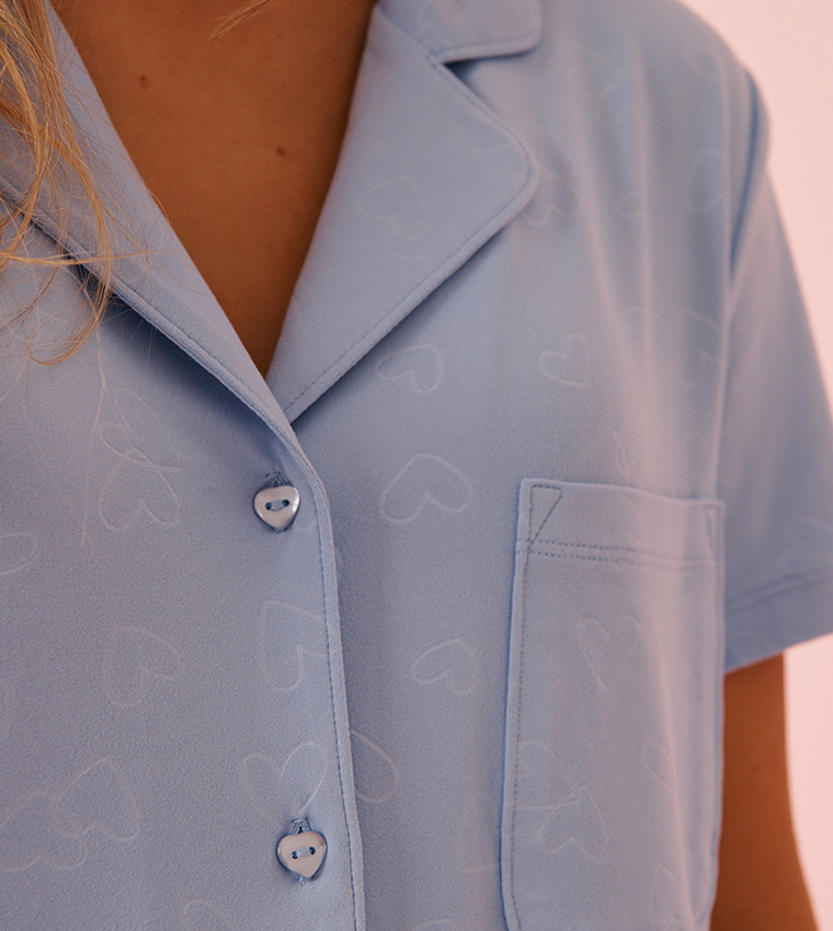 Embossed Heart Print Super Soft Pj Set