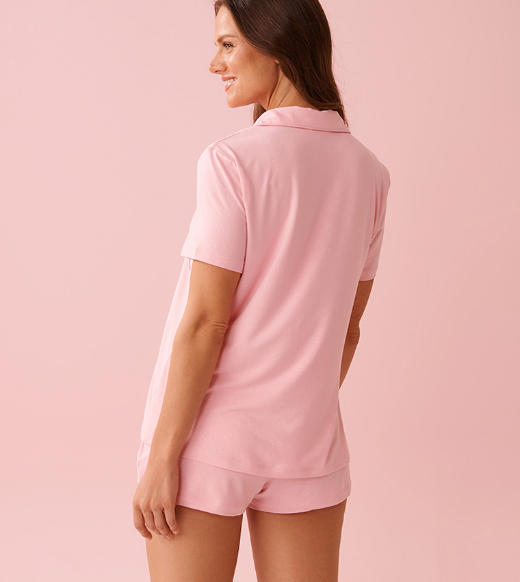 Embossed Heart Print Super Soft Pj Set