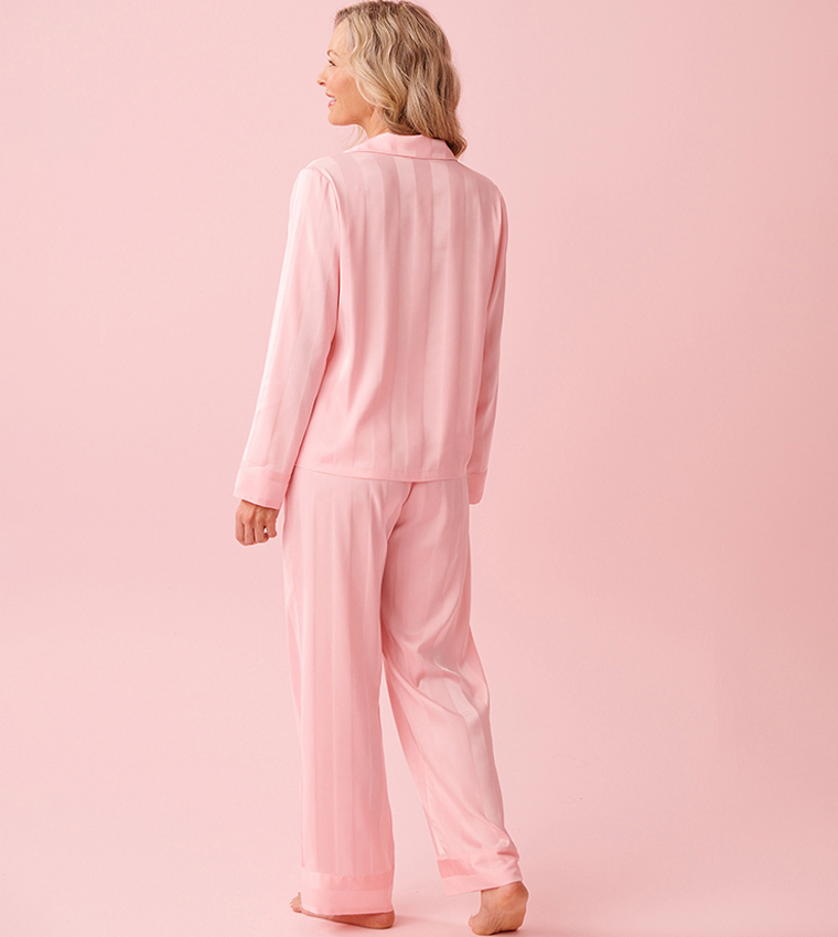 Striped Long Sleeves Satin Pajama Set