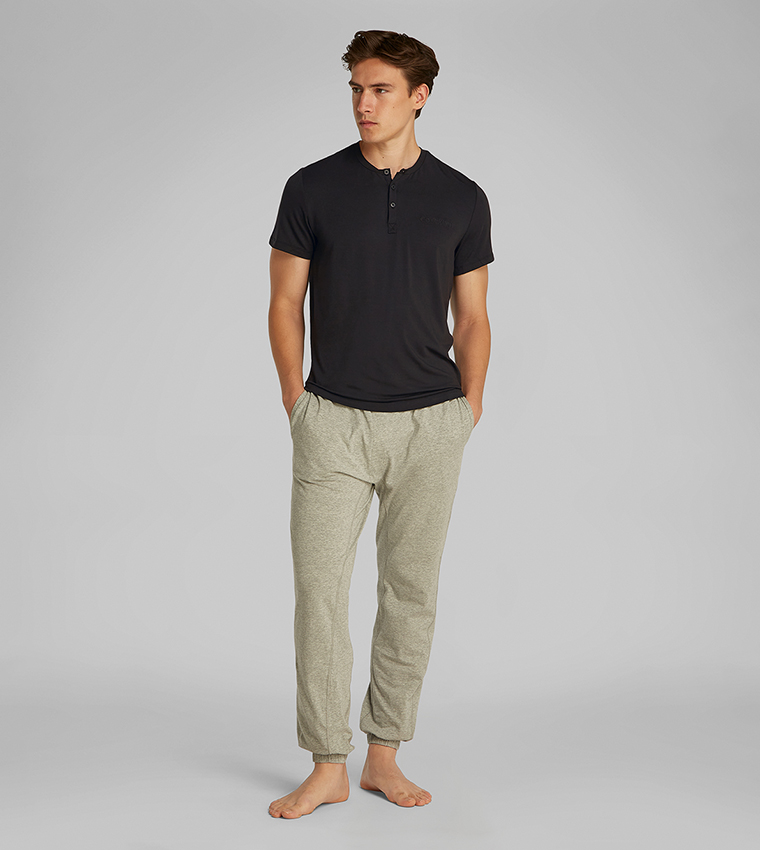 Logo Embroidered Henley Neck Sleep Top