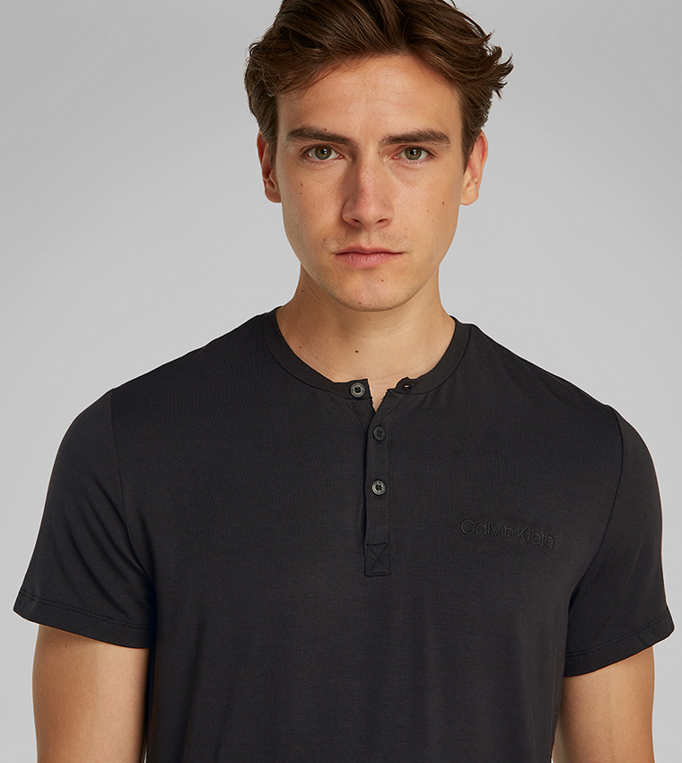Logo Embroidered Henley Neck Sleep Top