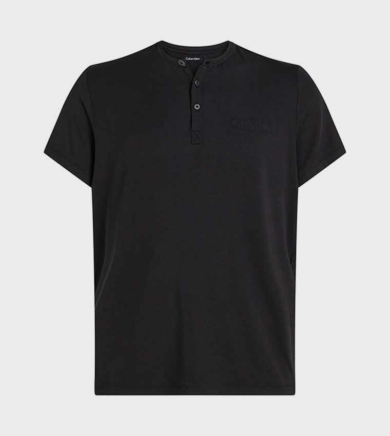 Logo Embroidered Henley Neck Sleep Top