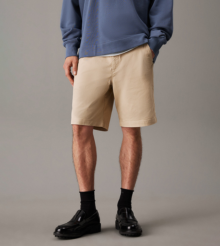 Buy Calvin Klein Jeans Solid Button Closure Chino Shorts In Cream